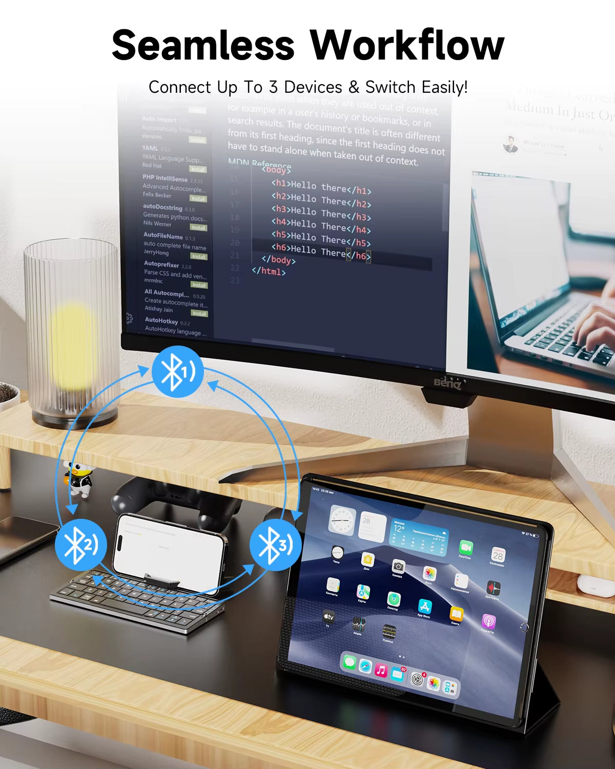 Portable Foldable BT Keyboard with Hidden Stand Wireless