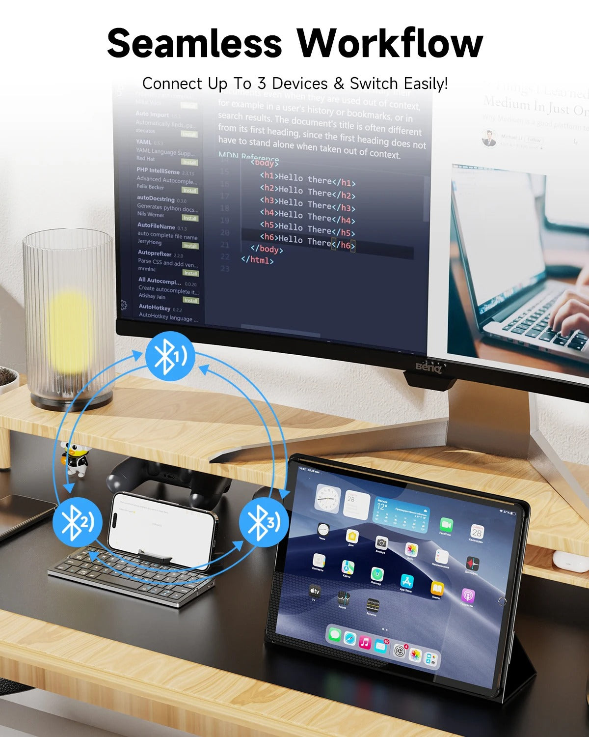 Portable Foldable BT Keyboard with Hidden Stand Wireless